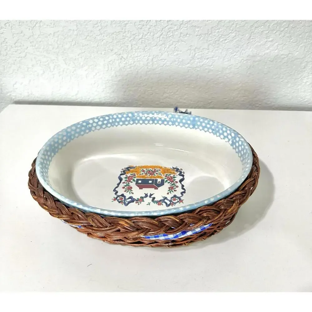 Teamson 1995 Casserole Baking Dish Oval Country Home and Woven Basket with Bow